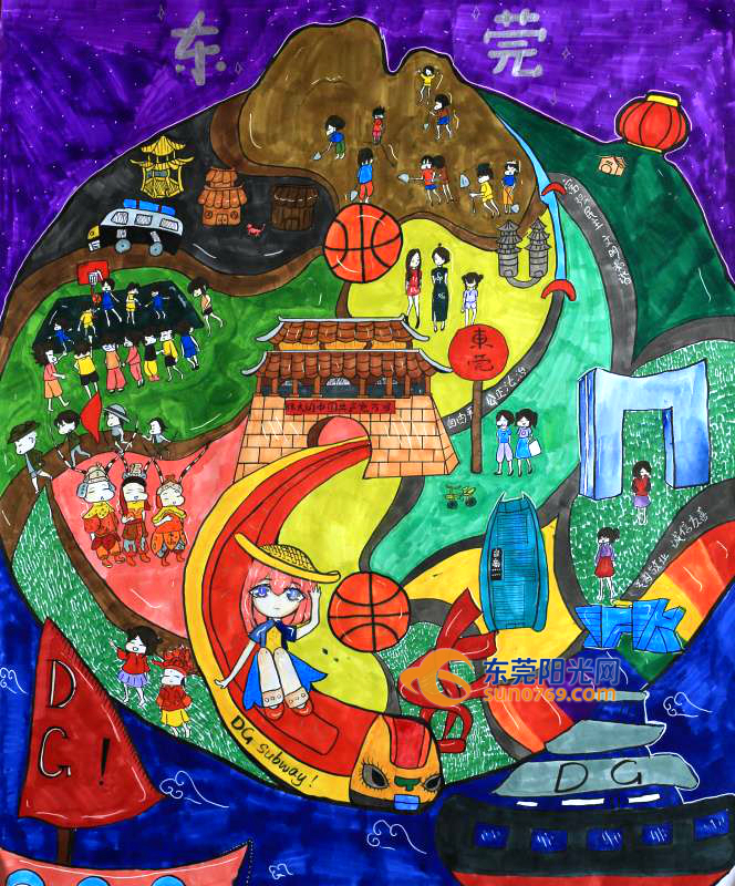 青少年画笔描绘东莞带你尽览今夕美景